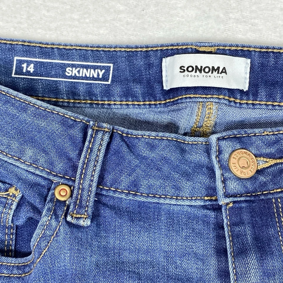 Pantalones de mezclilla ajustados Sonoma para mujer talla 14 azules tiro medio elásticos informales elegantes Y2K Foto 4 de 4