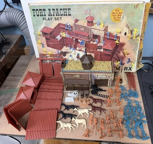 Vintage Marx Fort Apache Play Set No. 3681 w/ Box, Figures & Accessories