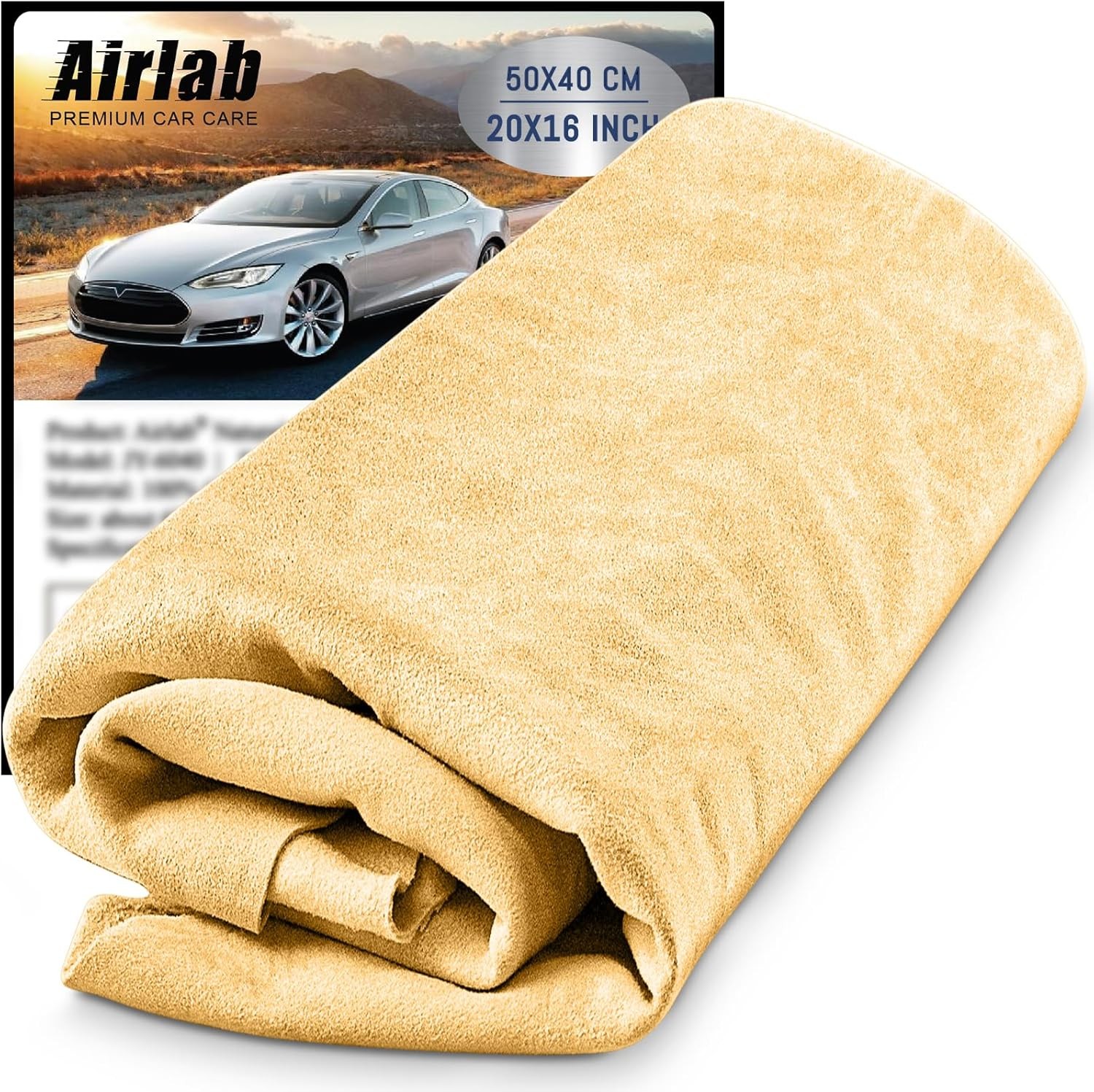 Airlab Chamois Leathers for Cars 50x40cm, Natural Genuine Car Care Shammy Cloth