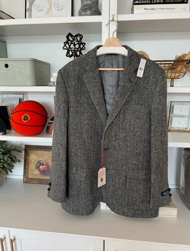 🔥 Brooks Brothers The Sack Sport Coat Blazer Harris Tweed 44R Herringbone Wool