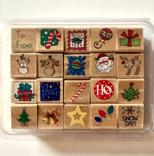 Rubber Stamp Set CHRISTMAS Holiday Crafty Stamping Set of TWENTY 20 1.25 inch