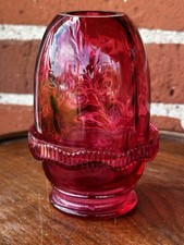 Signed Fenton Cranberry Hard To Find Feather Fairy Lamp Light