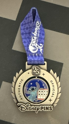 #ad New 2025 Disney Parks Stitch Pin Trading Medal 25th Anniversary LE 4000 Spinner $29.95