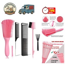 Pain-Free Detangling Brush  Comb Set for Curly Hair   5 Pieces in Pink  Black