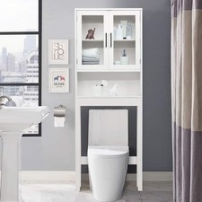 Over-The-Toilet Storage Cabinet W/Tempered Glass Doors, 3-Position Adjustable