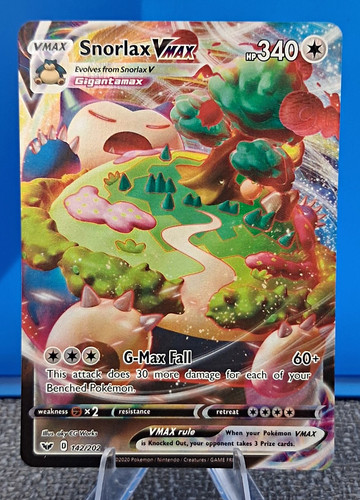 Pokemon Snorlax VMAX 142/202 Sword Shield Base Set Full Art Holo NM