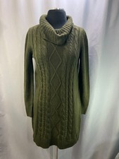 Iz Byer Sweater Dress Womens Small Olive Green Cable Knit Ribbed Hem Cowl Neck