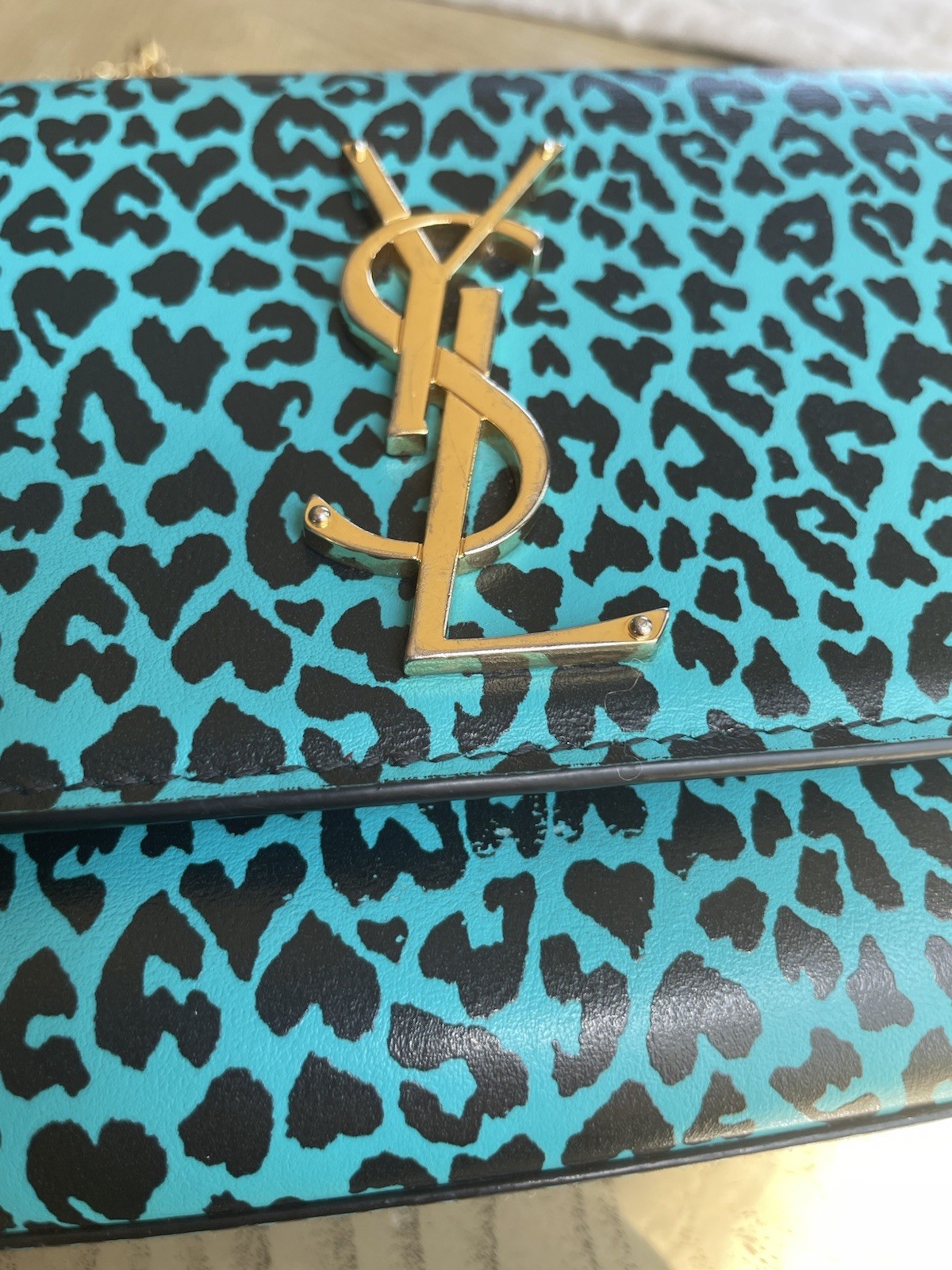 Borsa a tracolla Saint Laurent YSL Limited Kate media blu leopardato catena