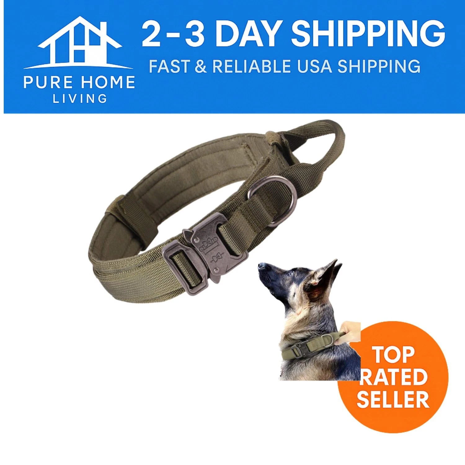 Soft Padded Tactical Dog Collar for Large Breeds - 1000D Nylon & Secure Closure