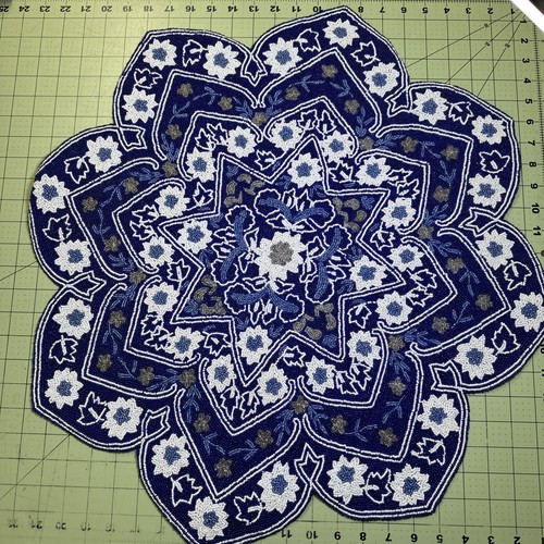 Summer July Bombay Blue & White Bead Table Topper, Mandala, Glass Bead, Petal