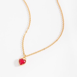 Authentic Nice & Bella, Gold-plated, RED crystal, HEART pendant necklace, 17.7 to 21.7 in.