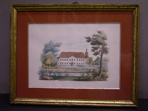 AQUARELL HANDZEICHNUNG, RITTERGUT, GUTSHAUS, ALBERT FULDA 1850