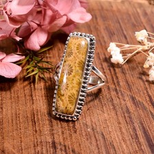 Fossil Coral Ring 925 Sterling Silver Handmade Boho Rings Gift Jewelry for Mom