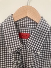 euc ISAIA Napoli Button Down Shirt Brown/White 17/43/Large