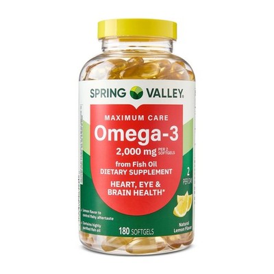 Spring Valley Omega-3 Fish Oil Brain Heart Health 2000mg 180 Softgels