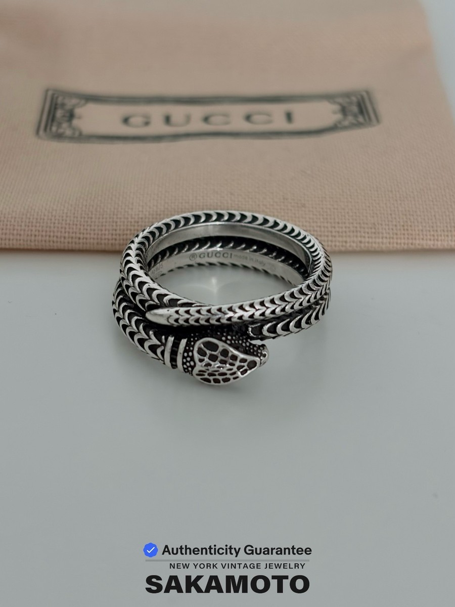 Auth GUCCI Vintage Ring Garden Snake 925 Sterling Silver Italy