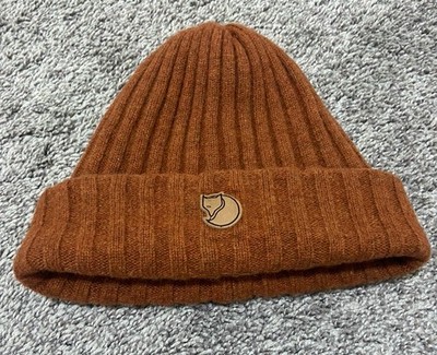 FjallRaven Wool Beanie Hat Byron,Brown Orange Fits Size Small