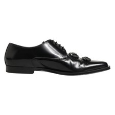 DOLCE & GABBANA Shoes Black Leather Jeweled Crystals Derby EU44 / US11 1500usd