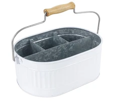 Rustic Farmhouse Galvanized Utensil Silverware Caddy - 4-Compartment Removabl...