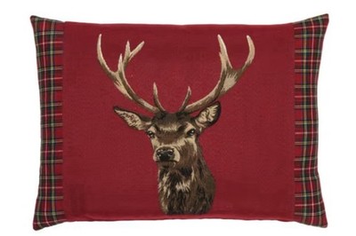 NEW Hines Of Oxford Scottish Stag Red Tartan Pillow with Tartan sides 18 X 24