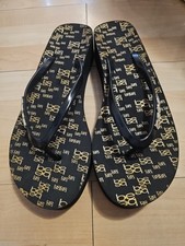 Women's Bebe Samirah Black  Gold Rhinestone Wedge Sandals Size 11 Fits Sz 10