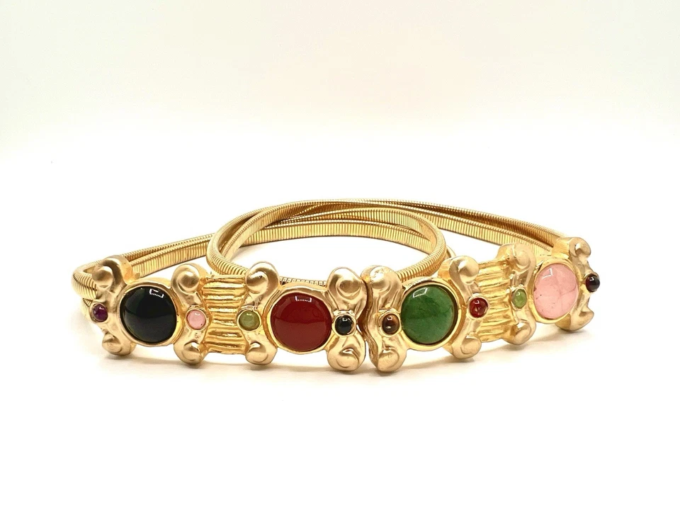 Cinturón De Colección Judith Leiber Multicolor Genuino Piedras Preciosas Tono Dorado Foto 3 de 4