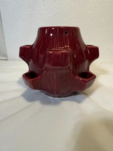 McCoy  1950s Vintage Art Pottery Maroon Strawberry Pot Hanging Basket Planter