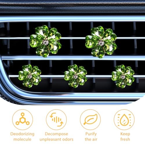 5PCS Bling Heart Flower Car Air Vent Clip, Crystal 2 Size Vehicle Air Green - Picture 4 of 7