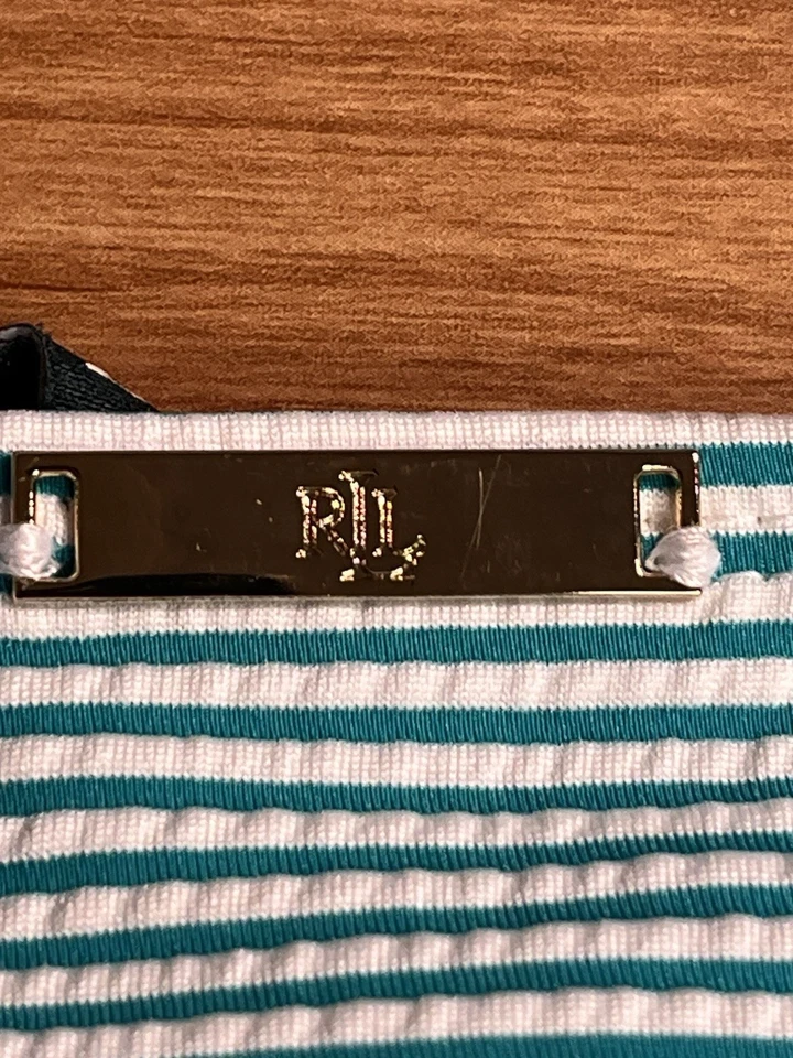 NWT Lauren Ralph Lauren Aqua Bikini Set Seersucker Pinstripe underwire Size 12 - Image 4 of 4