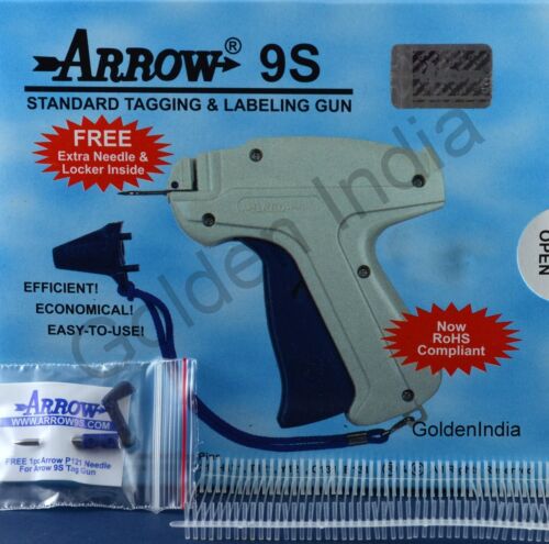 Arrow 9S Tag Gun 1 Extra Needle 1000 25mm(1") Barbs Clothing Price Label Taggers - Afbeelding 1 van 4