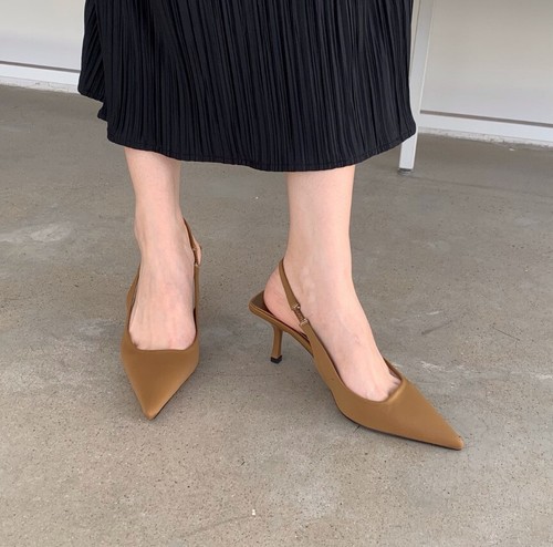 Women Slingback Shoes Mid Kitten Heel Pointy Toe Strap Sandals Party Dress Pumps - Picture 8 of 15
