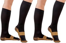 2 Pair L/XL Compression Copper Support Socks Graduated 20-30 mmHg Men Women Blk