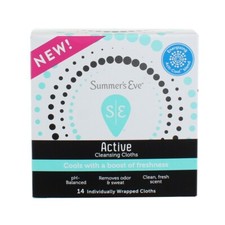 SUMMER'S EVE ACTIVE CLEANSING CLOTHS COOLS FRESHENS PH BALANCE 14 CLOTHS