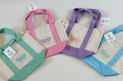 Trader Joe s Mini Pastel Canvas Tote Bag Set Of 4 Colors Limited (New With Tag)