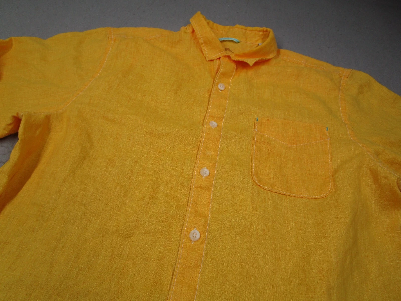 Tommy Bahama Shirt Mens Extra Large Yellow Linen Button Up Long Sleeve Marlin