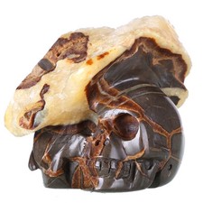 3.39" Natural Geode Septarian Crystal Skull/Head Carving Collectibles, #0V08