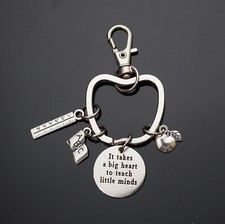 Teacher Thanks Student Keychain Apple Key Ring Clip Big Heart Little Minds Gift