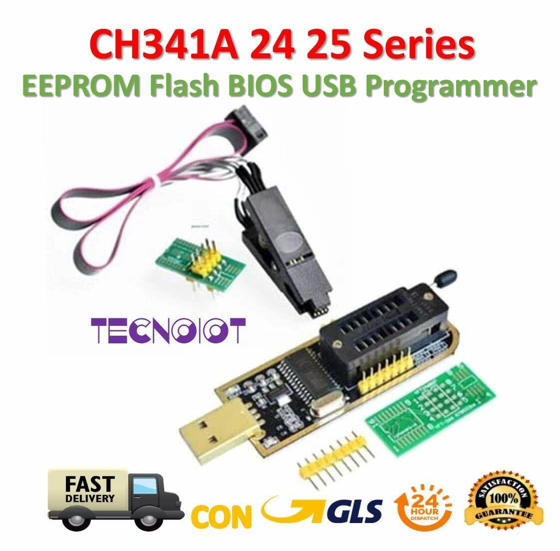 TECNOIOT CH341A 24 25 Series EEPROM Flash BIOS USB Programmer with (Q8I)
