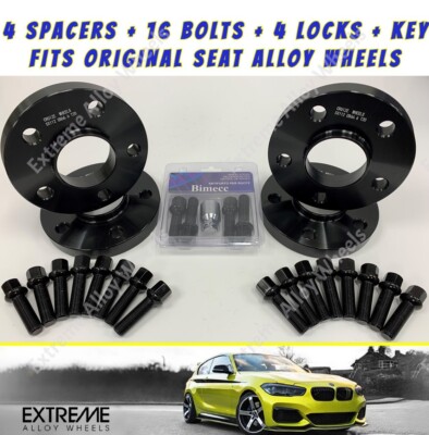 Schwarze Alufelgen Spurverbreiterung 15mm 20mm Seat Arona Cordoba Ibiza + Radiusschlösser 57