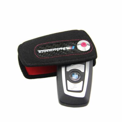 Carbon Fiber Suede Leather Key Case Bag Fob Holder M Performance For BMW Red