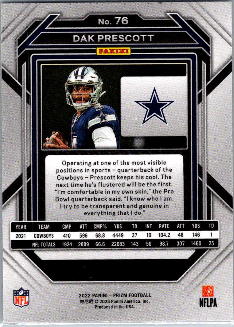 2022 Dak Prescott #76 Panini Dallas Cowboys Black and Red