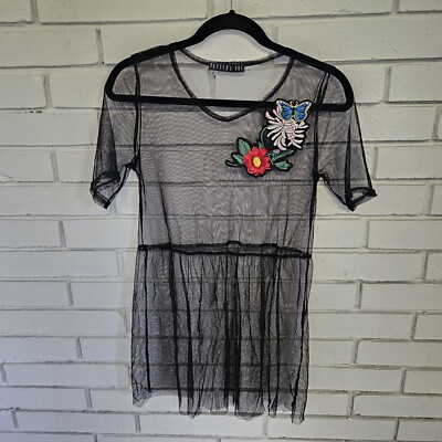 Potters Pot Black Mesh Dress Sheer Embroidered Flowers Butterfly Short Sleeve | eBay Potters Pot Black Mesh Dress Sheer Embroidered Flowers Butterfly Short Sleeve | eBay