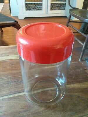 Vintage 1970s Heller Designs Massimo Vignelli 8.25'' Red Screw Lid Canister