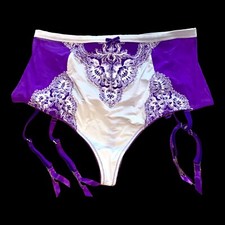 NWT VTG 2013 Victoria  s Secret SILKY NYLON Hi waist thong Satin Garter PANTY S