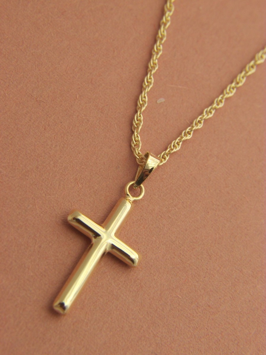 Gold Chain Macys Cross Necklace 14K Solid Yellow Gold Mens Diamond