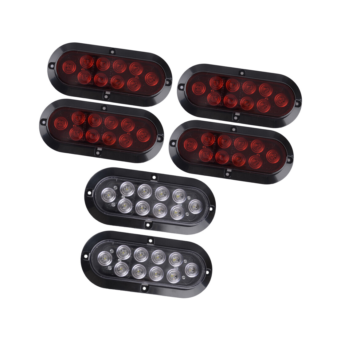 Oval Red & White 10 LED Marker Lights Stop Tail Turn Truck Trailer 6 pc