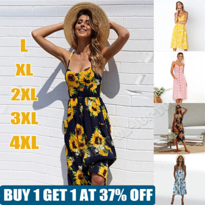 BOHO Womens Strappy Sun Dresses Summer Beach Midi Dress