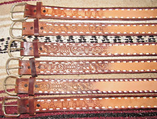 VTG Western C M Co Buckstitch Tooled Embossed Leather Belts 6 pc Size 28 NEW