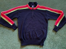 VINTAGE WOMENS MEISTER 30 WOOL NEON COLORED STRIPES 1/4 ZIP JACKET SWEATER 16