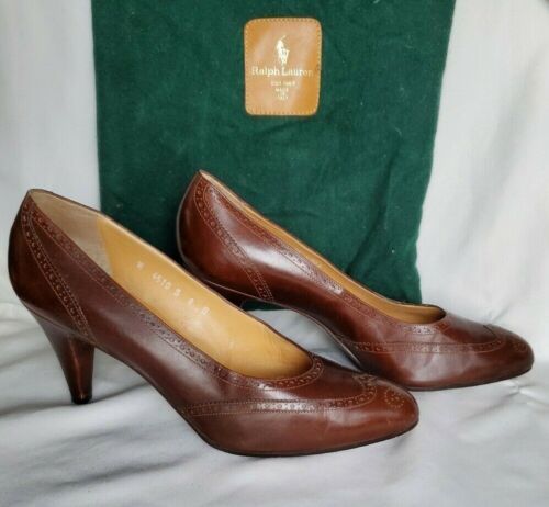 Ralph Lauren Brown Pumps Italy Women's US 8 B EUR 38.5 preowned with carry bag - Picture 1 of 10